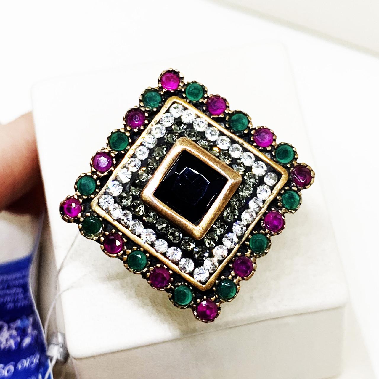 Кольцо серебряное с рубином/изумрудом и сапфиром р. 17,5 10,86 г (1597744802)