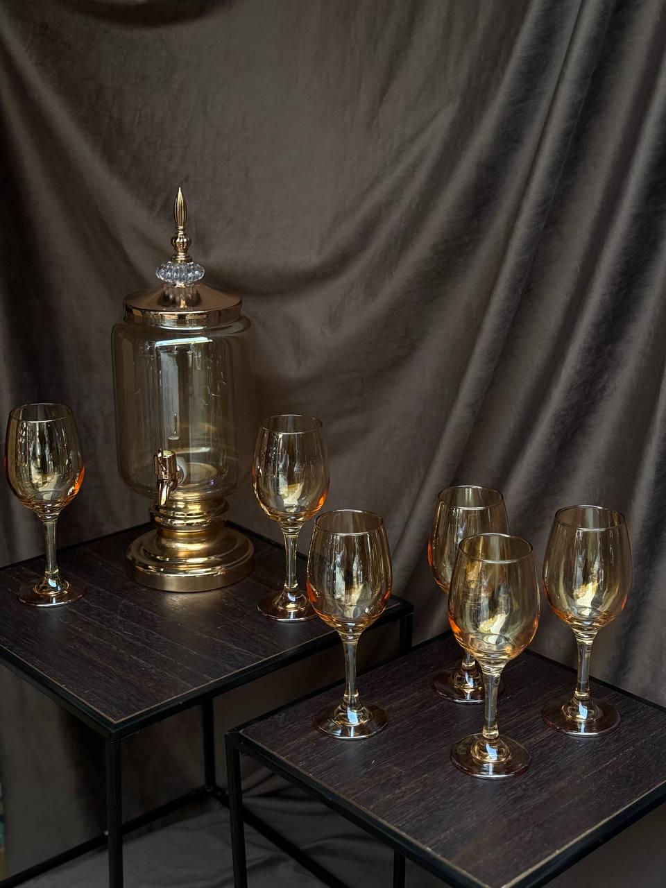 Набір питний скляний TS Kitchen лимонадниця 3 л/6 келихів по 220 мл Золотистий (HP4176) - фото 6