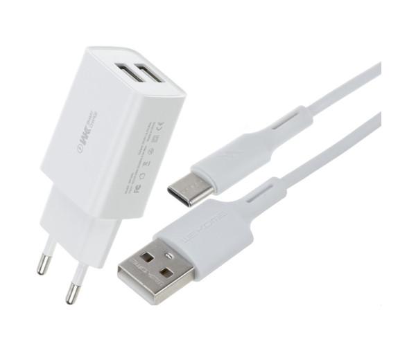 Пристрій зарядний мережевий WK WP-U119a 2USB 2A з кабелем Type-C White - фото 2