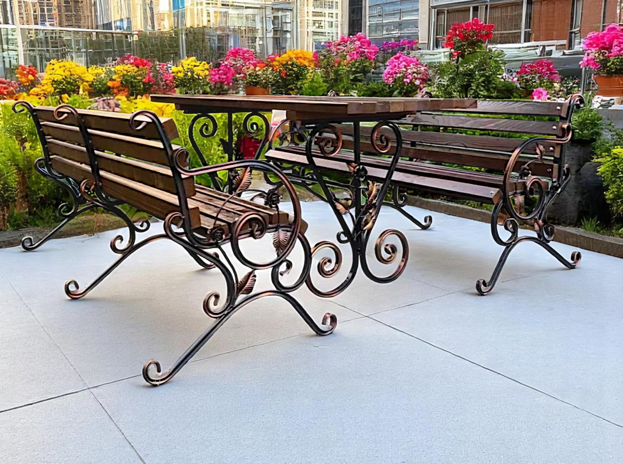 Стіл кований садовий Камелія для дачі/тераси/альтанки 2000х700х800 мм Каштан - фото 4