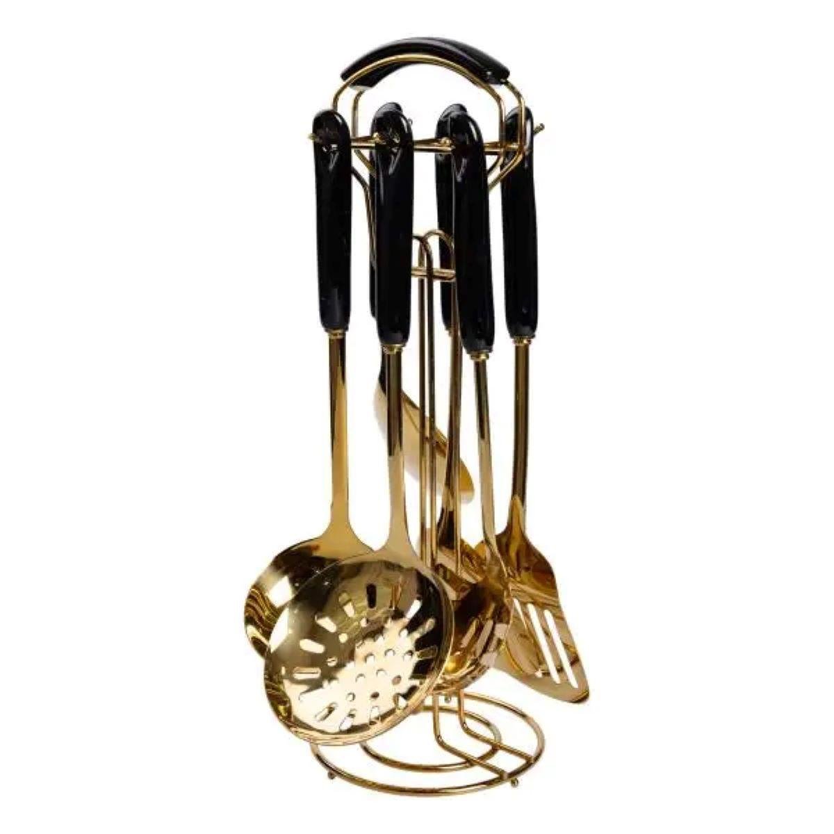 Набор кухонных принадлежностей на подставке HP-20-66 7 шт. Черный/Золотой (A-033761) - фото 2 Набор кухонных принадлежностей на подставке HP-20-66 7 шт. Черный/Золотой (A-033761) - фото 2