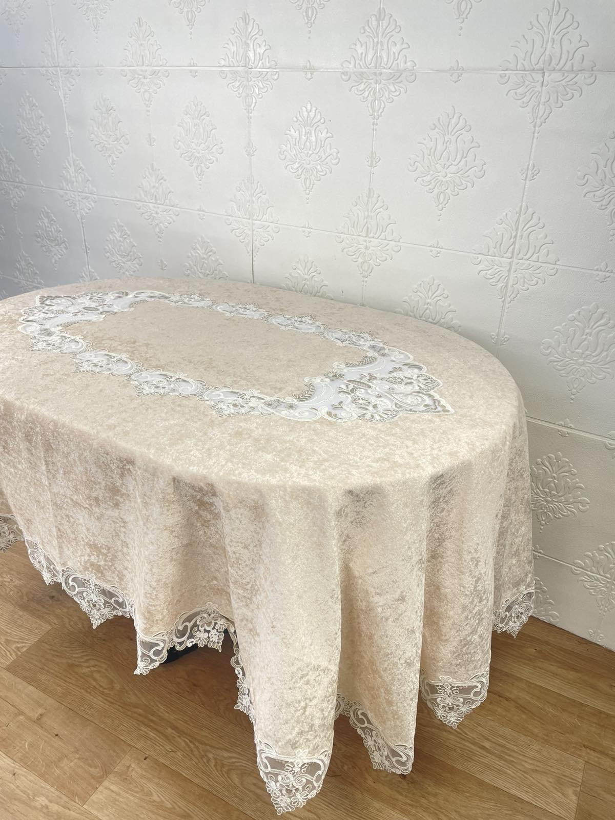 Скатертина велюрова Acme Tekstil PVS Melisa ovale 160x220 см Capuccino (CN37727)
