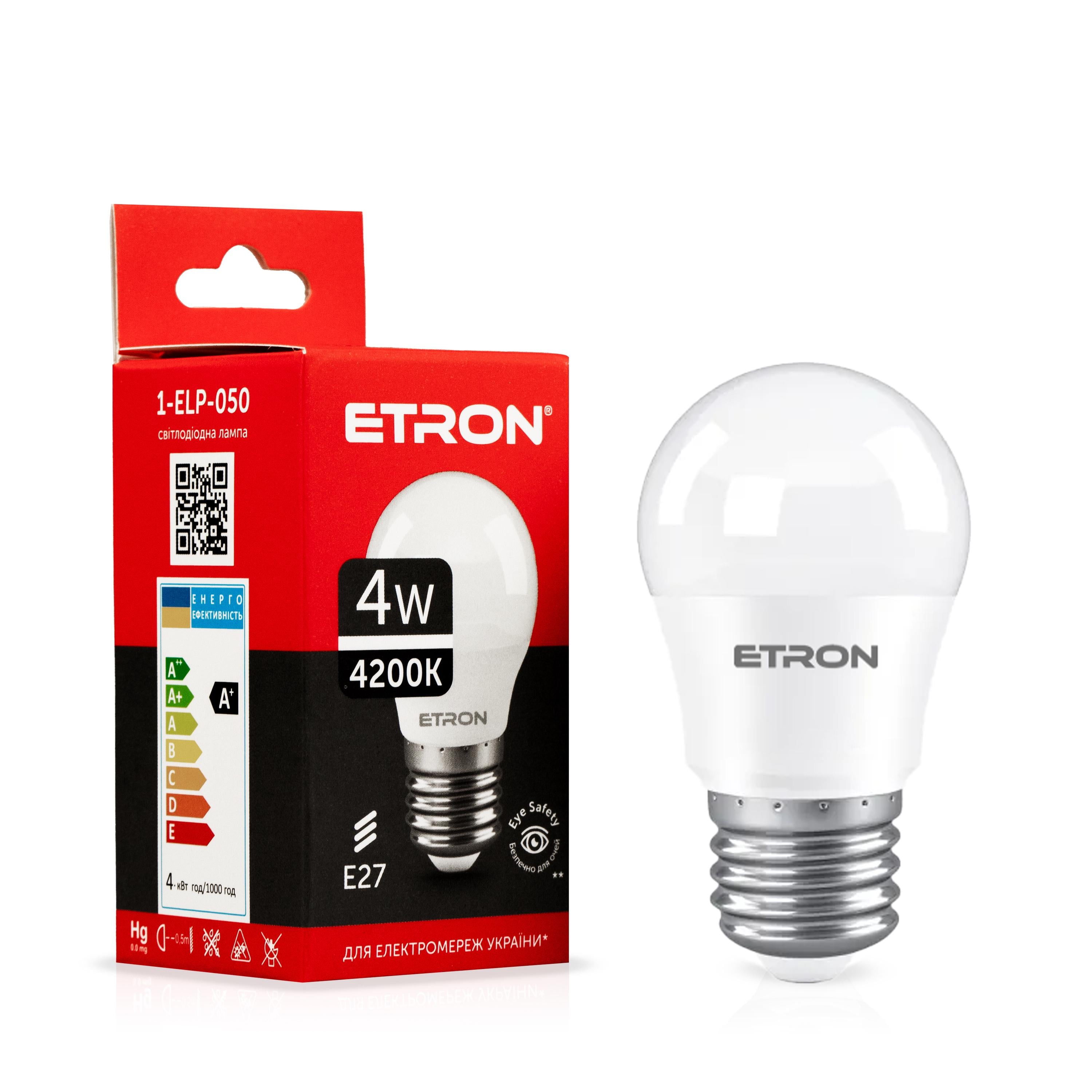 Светодиодная лампа ETRON 4W G45 4200K 220 V E27 дневной свет (1-ELP-050)