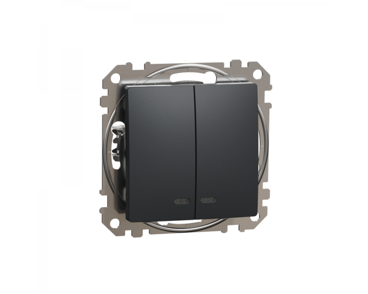Выключатель двухклавишный Schneider Electric Sedna Design&Element с LED подсветкой ABS-UV Черный (SDD114105L)