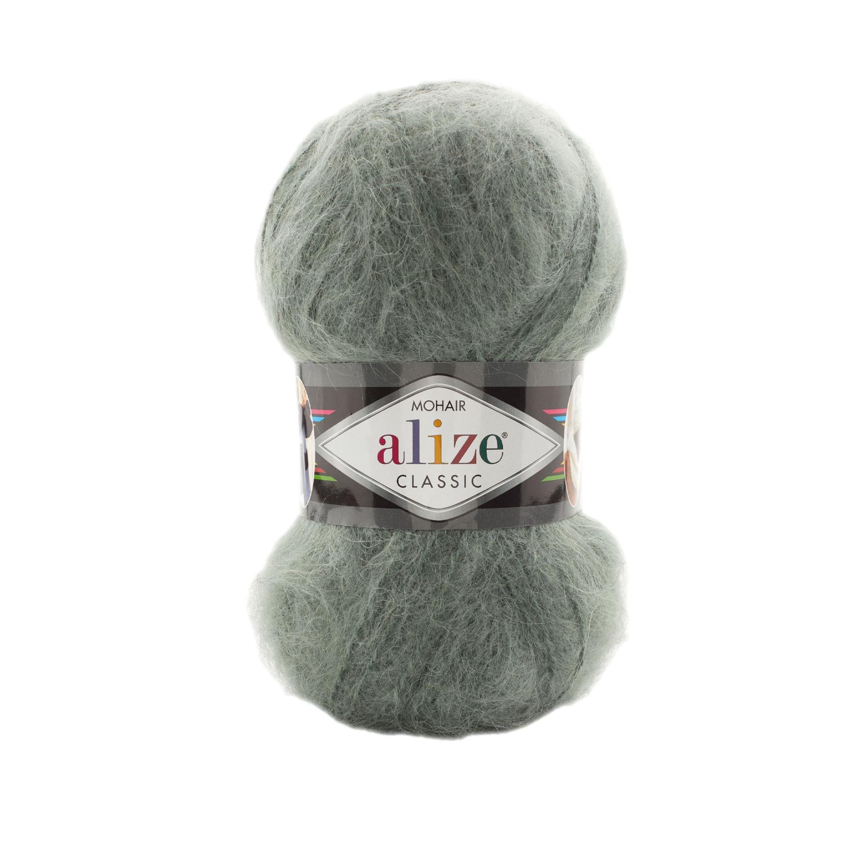 Пряжа Alize Mohair Classic 180 Зелено-сірий (6510)