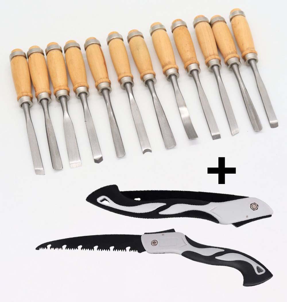 Набор стамесок для резьбы по дереву CCS 12 шт. для дерева и складная пила 280 мм по дереву с запасным полотном - фото 4