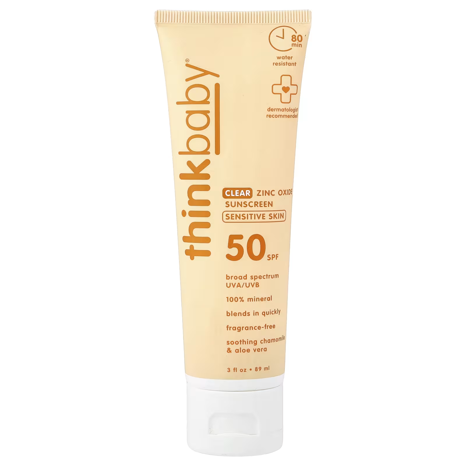 Крем солнцезащитный для чувствительной кожи THINK Baby Clear Zinc SPF50 с оксидом цинка без ароматизаторов 89 мл (33968834)