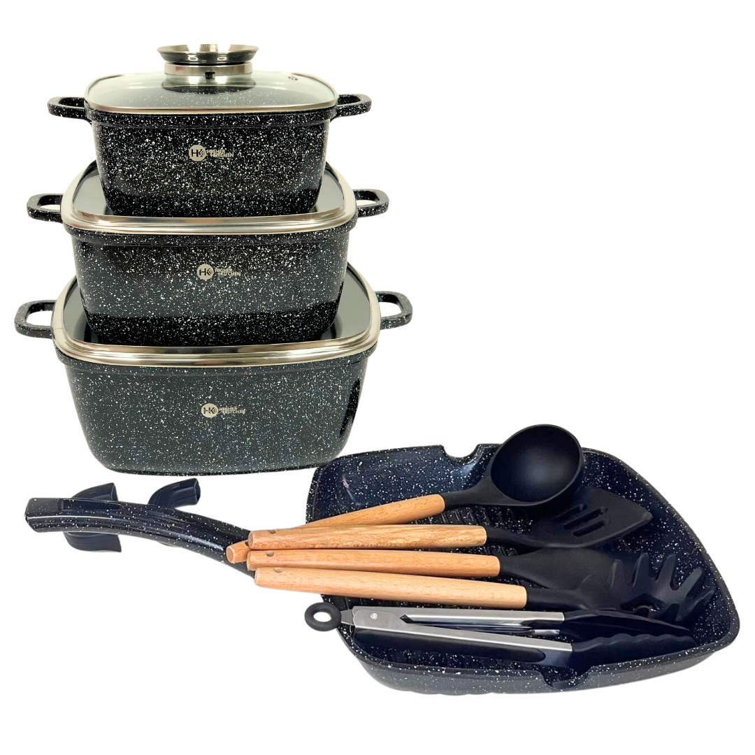 Набір посуду Higher Kitchen HK-317 з гранітним антипригарним покриттям 14 предметів Чорний (2484550316) - фото 6 Набір посуду Higher Kitchen HK-317 з гранітним антипригарним покриттям 14 предметів Чорний (2484550316) - фото 6