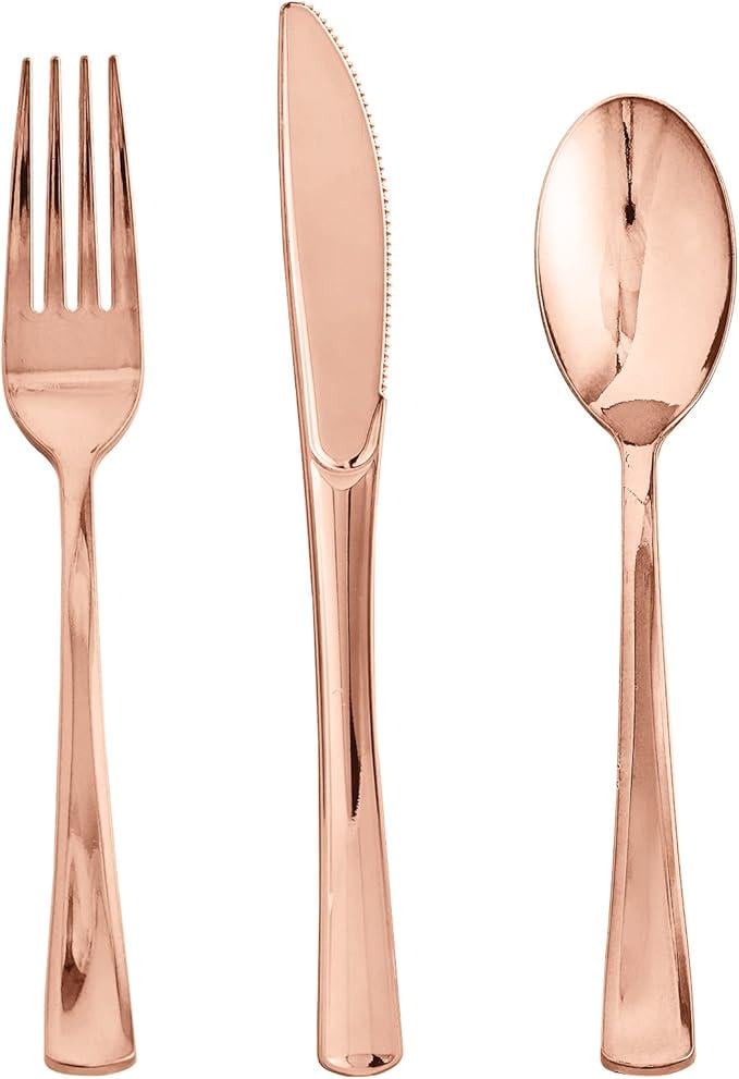 Набір пластикових столових приборів ножі виделки ложки 18 шт. Рожеве золото - фото 4 Набір пластикових столових приборів ножі виделки ложки 18 шт. Рожеве золото - фото 4