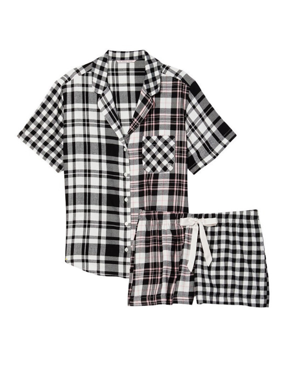 Піжама жіноча Victoria's Secret Flannel Short Pajama Set фланелева у клітинку М Чорно-білий (15338916) - фото 3