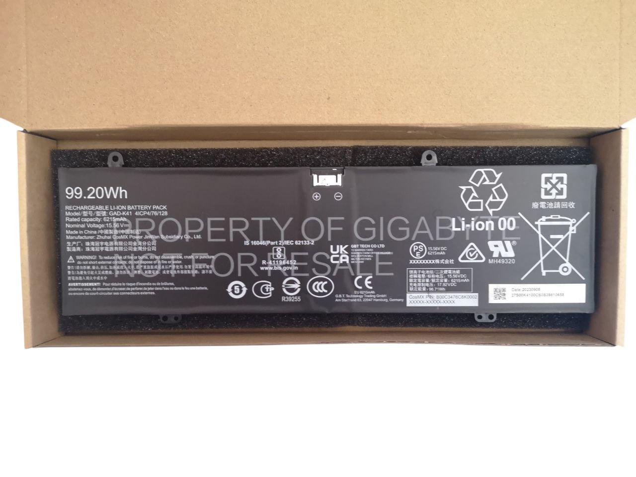 Аккумулятор для Gigabyte Aorus 16X 2024/16X ASG-63TWC65SH GAD-K41 6215 mAh 99,2Wh (000012486)