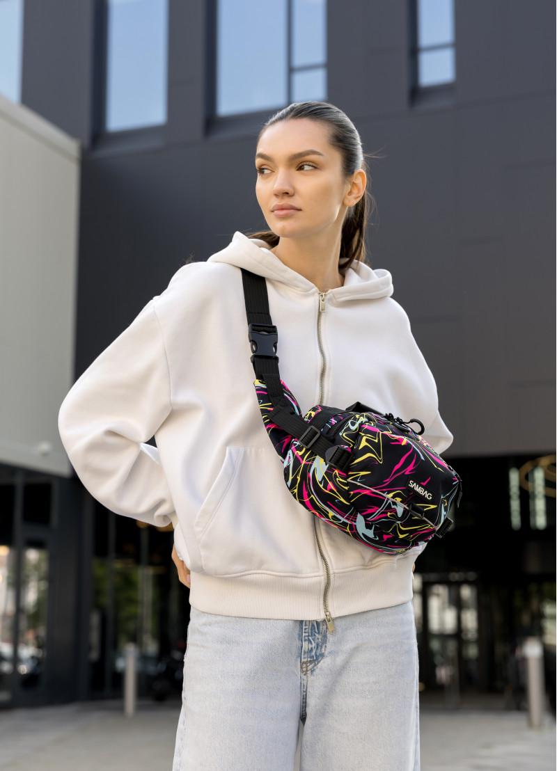 Сумка-бананка женская через плечо Sambag Flex Pro принт ABSTRACT 30×17×15 см (85451707)