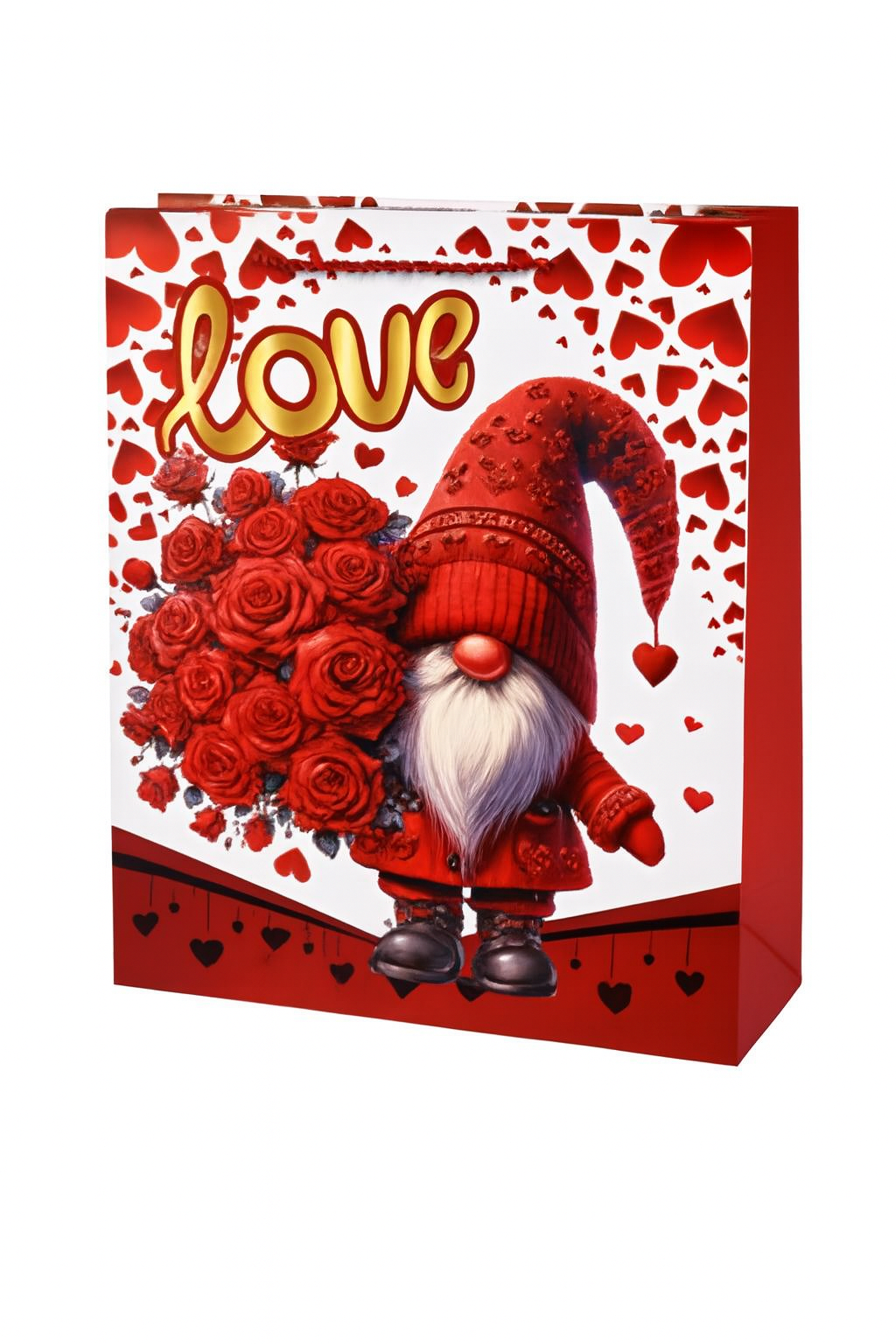 Подарочный пакет Love You R98086-M 26х32х10 см Красный с белым/Золотистый (32709188)