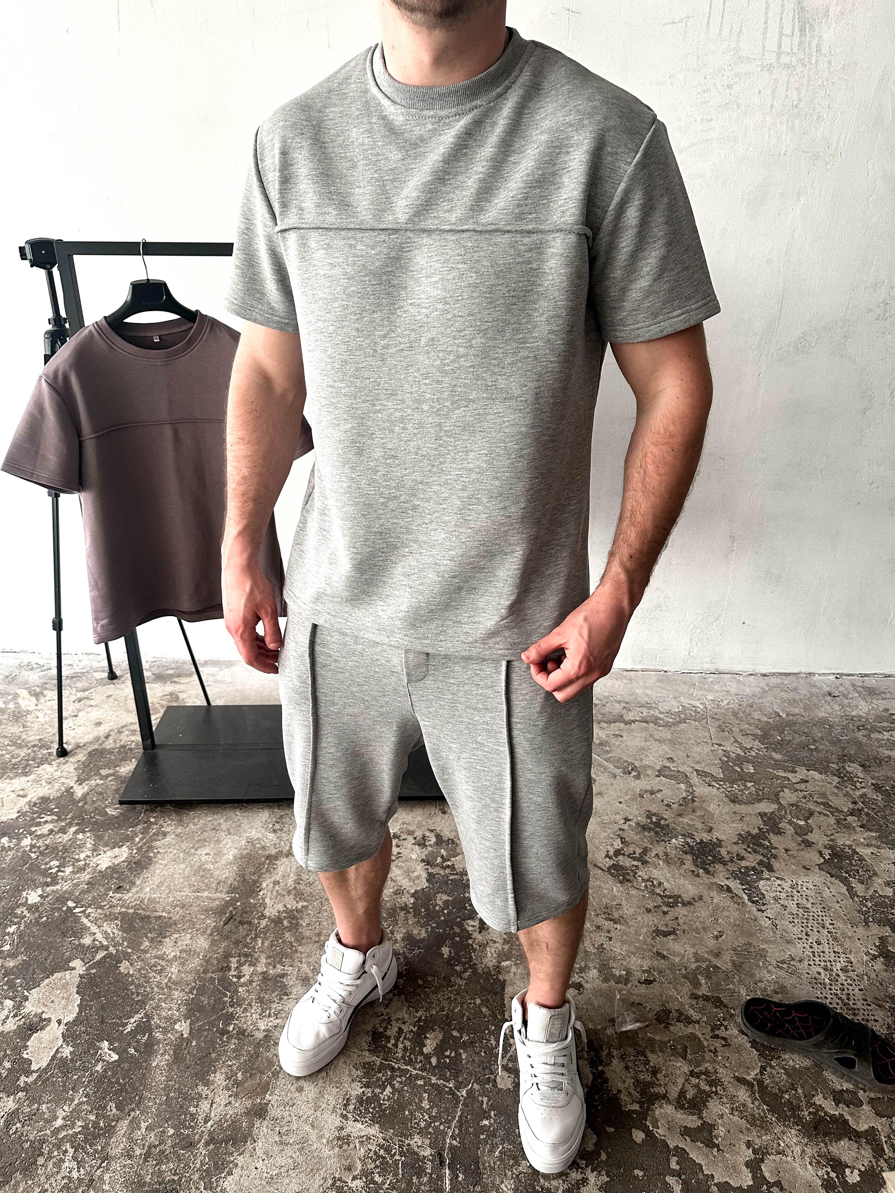 Комплект чоловічий 42-003 ДТФ-петля футболка/шорти M Світло-сірий Комплект чоловічий 42-003 ДТФ-петля футболка/шорти M Світло-сірий