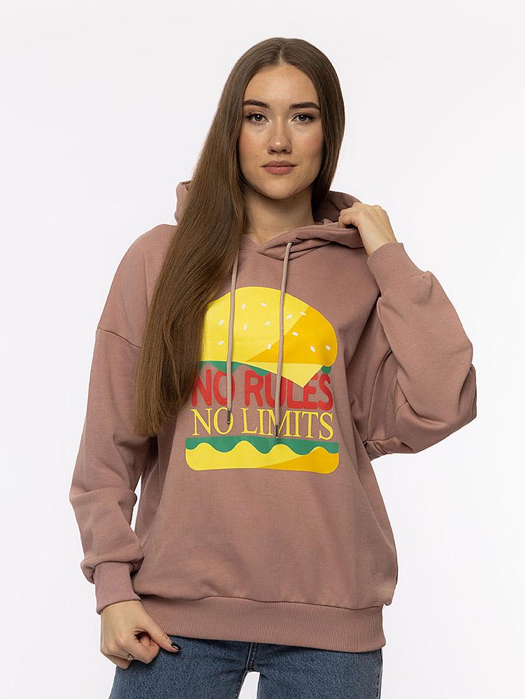 Худи женское оверсайз ЦБ-00214146 р. 46 Пудровый (SKT000895761)