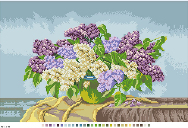 Канва с рисунком для вышивки нитками Букет сирени А3-14-078