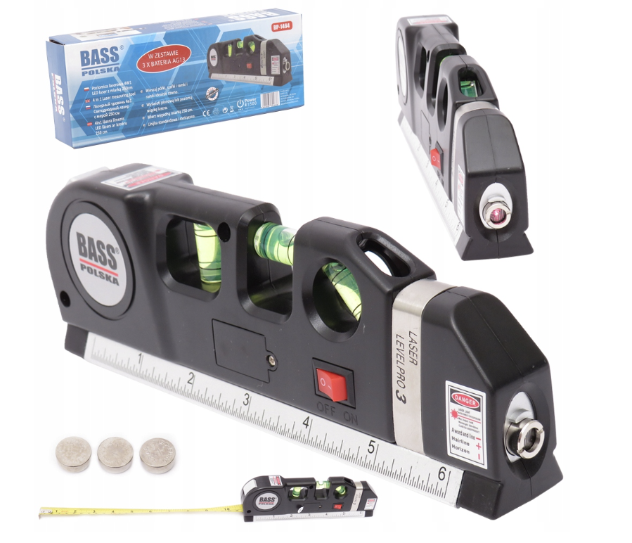 Лазерний рівень Bass Polska з вбудованою лінійкою та рулеткою 4в1 (1464) - фото 2 Лазерний рівень Bass Polska з вбудованою лінійкою та рулеткою 4в1 (1464) - фото 2