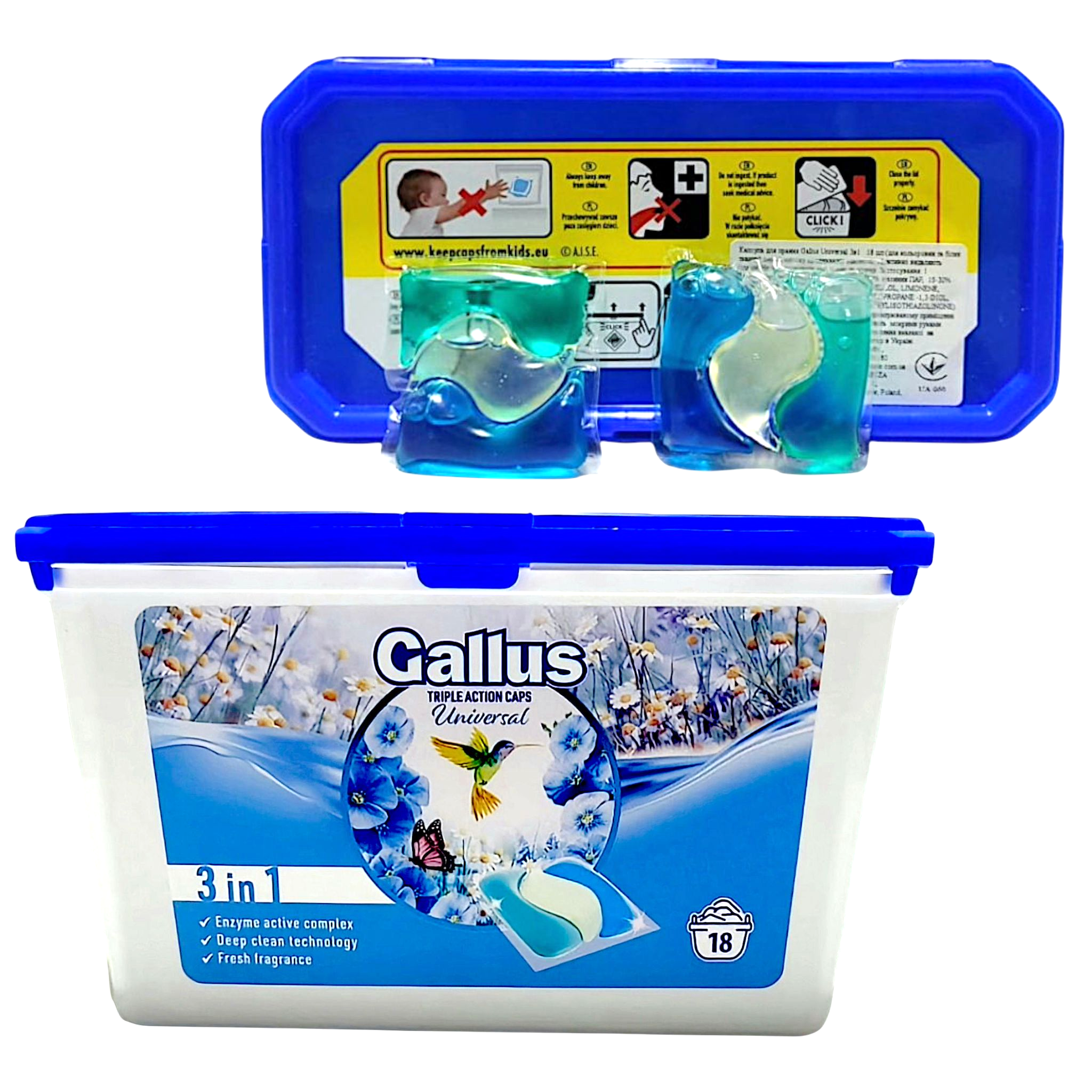 Капсулы для машинной стирки Gallus Universal 3in1 18 циклов стирки 18 шт. 270 г (303538) - фото 2 Капсулы для машинной стирки Gallus Universal 3in1 18 циклов стирки 18 шт. 270 г (303538) - фото 2