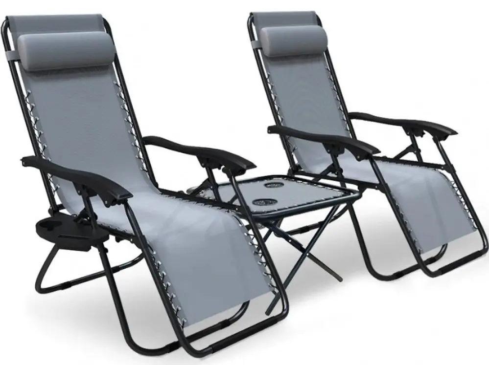 Набор шезлонгов раскладных со столиком с регулируемым положением 160 см 2 шт. Серый