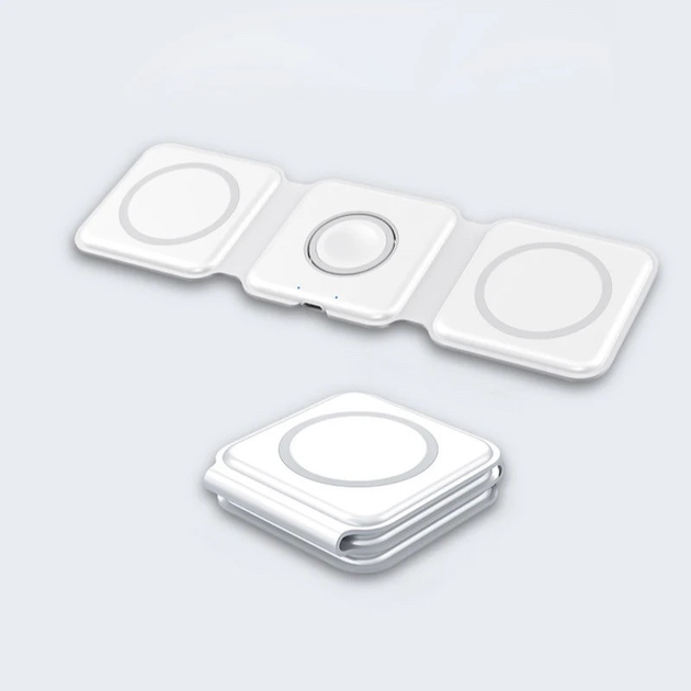 Зарядний пристрій 3в1 для телефону/годинника магнітний складний бездротовий Білий (21165433) - фото 5 Зарядний пристрій 3в1 для телефону/годинника магнітний складний бездротовий Білий (21165433) - фото 5