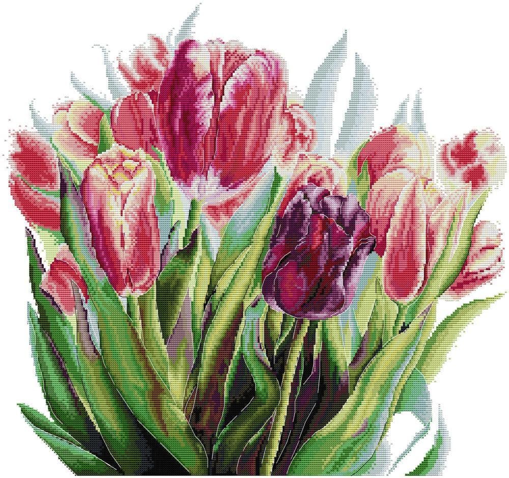 Набор для вышивания крестиком NKF Тюльпаны акварель HA067 ткань 14CТ с рисунком 52х50 см (39905)