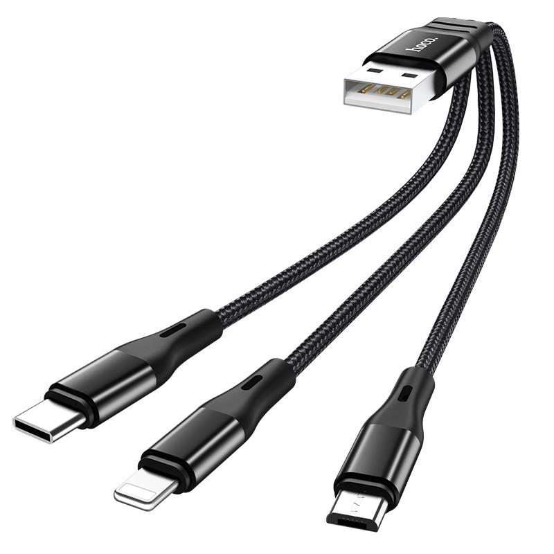 Кабель HOCO Combo 3in1 Lightning Micro USB Type-C Harbor charging cable X47 0,25 m 2.4A