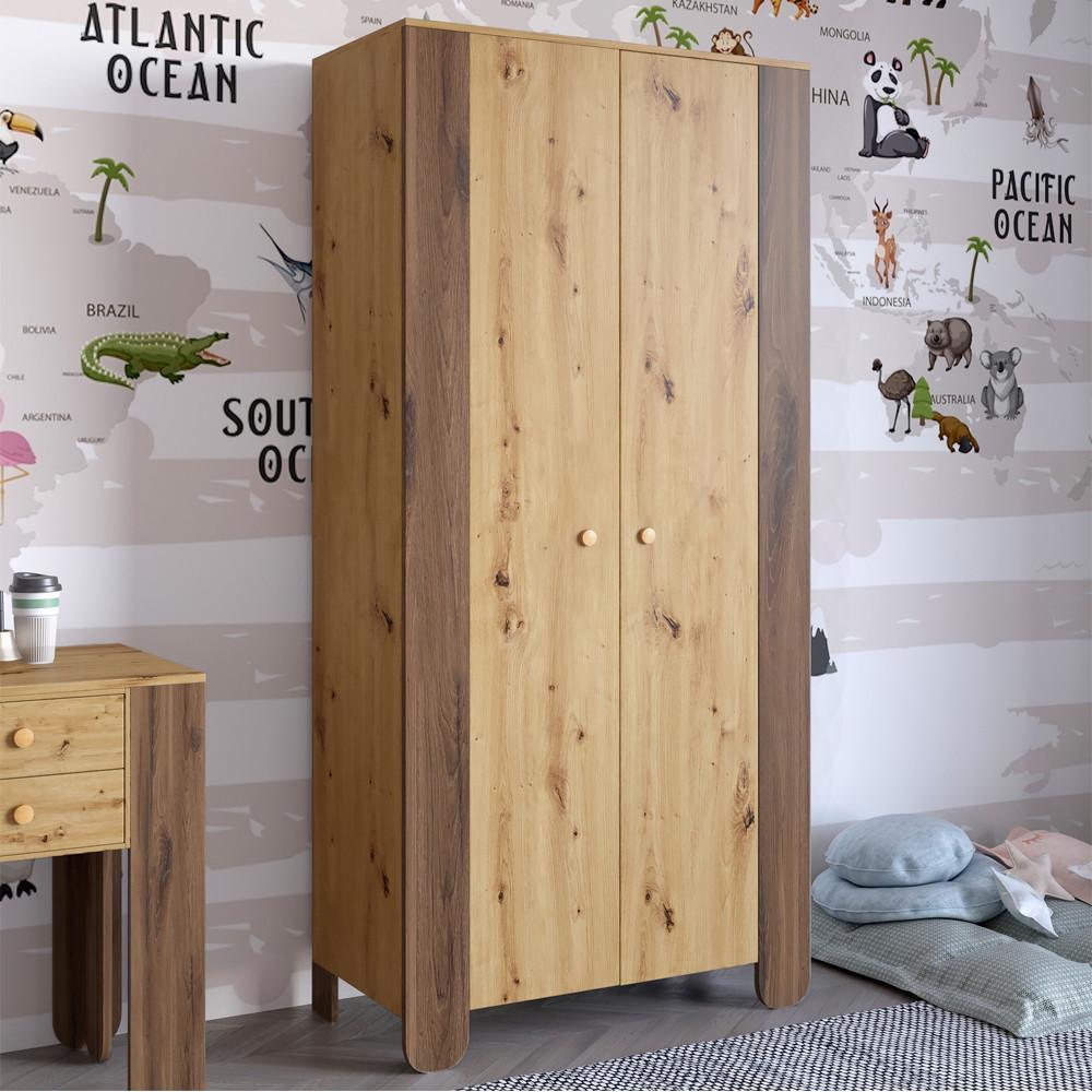Шкаф распашной двухдверный в детскую комнату Lion Инди 900х450х1900 мм Дуб Артизан/Дуб Ливорно (Lion-041591)