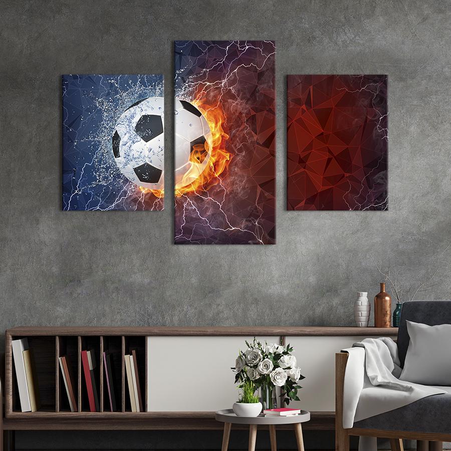 Картина для интерьера Футбольный мяч с огненным эффектом 96x60 см (480-32)