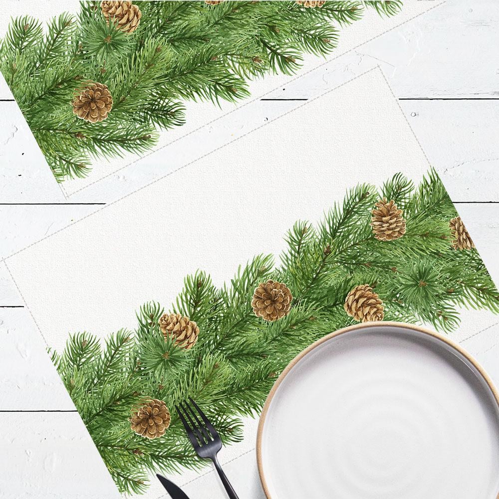 Салфетка тканевая сервировочная Presentville под тарелку Ветка елки с шишками 40х27 см 2 шт. (SRVS_O_23NG033)