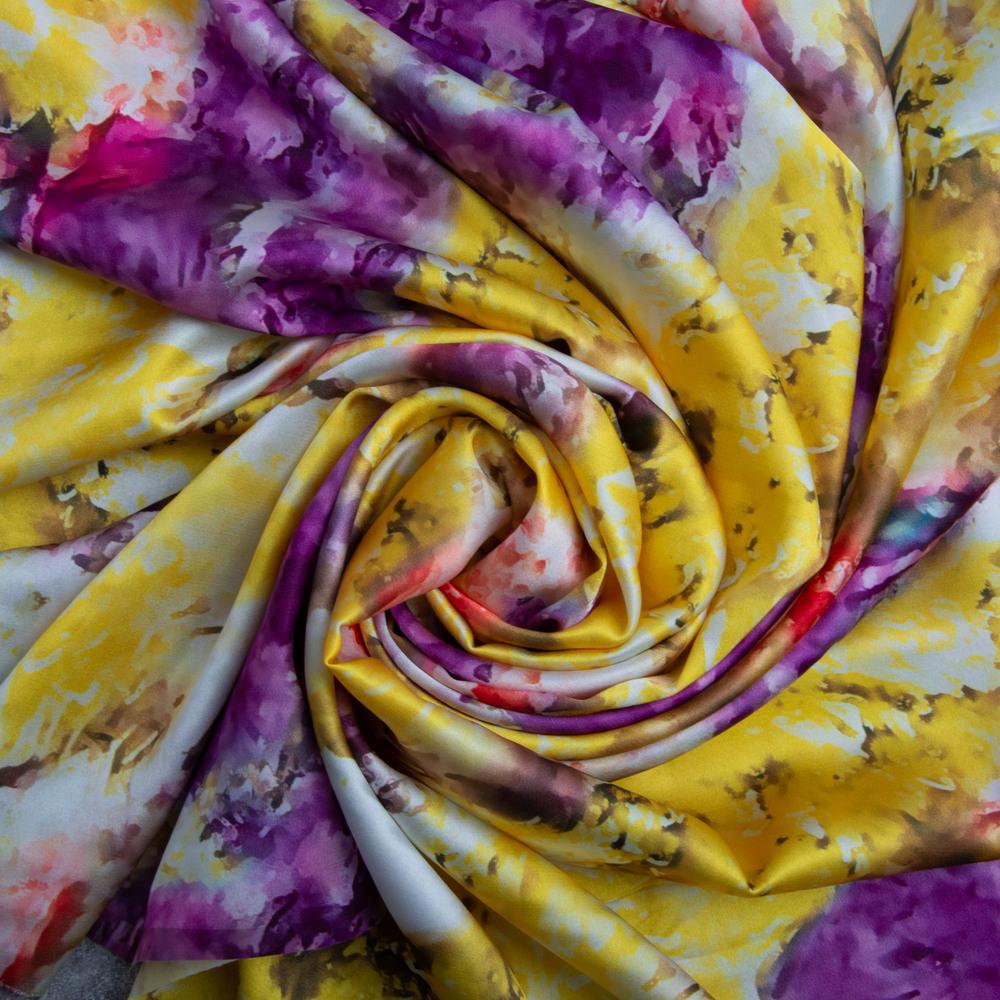 Тканина плательная атлас шовк мармур Бузковий (22337)