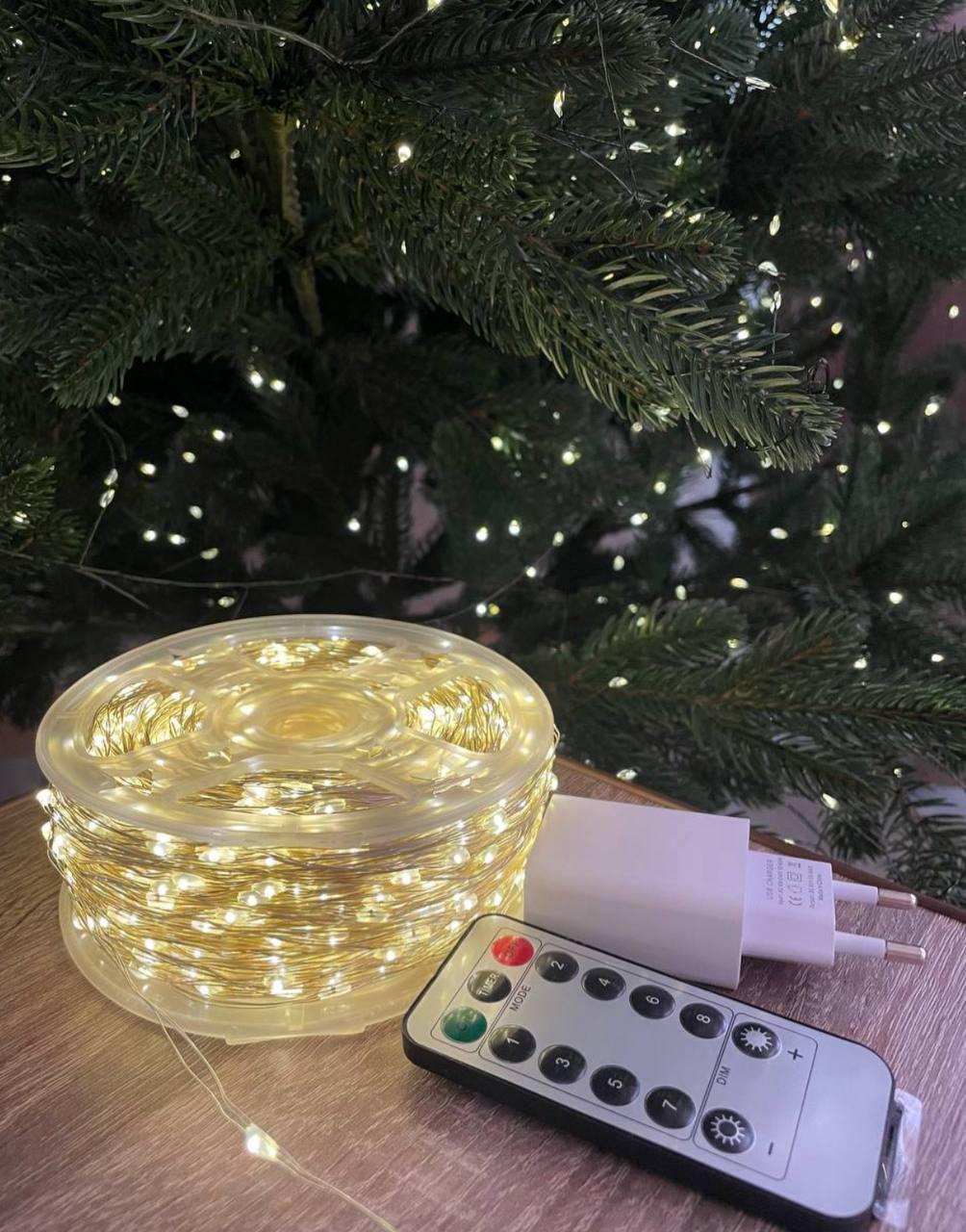 Гірлянда Роса 200 м 2000 LED Білий теплий/Срібний дріт (4536)