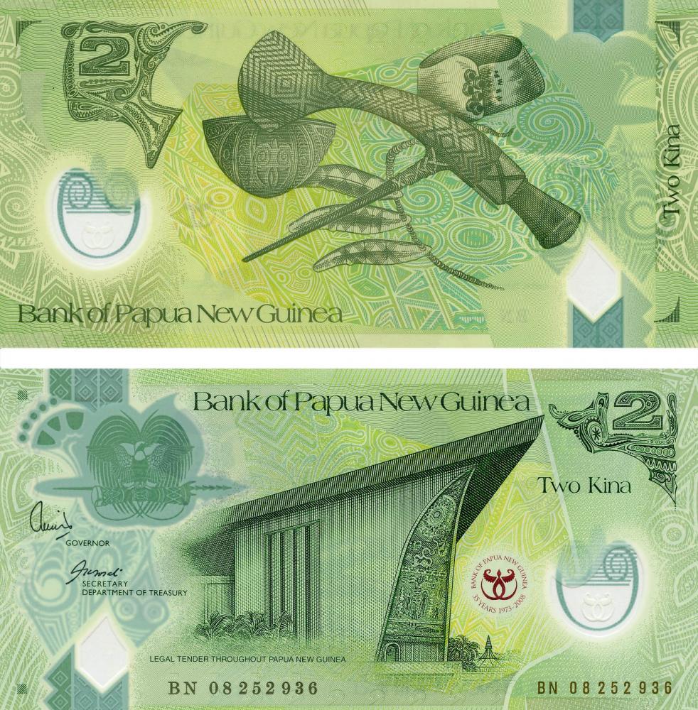 Коллекционная банкнота Папуа-Новая Гвинея 2 кина 2008 Полимер Памятная UNC P28 (Б03609)