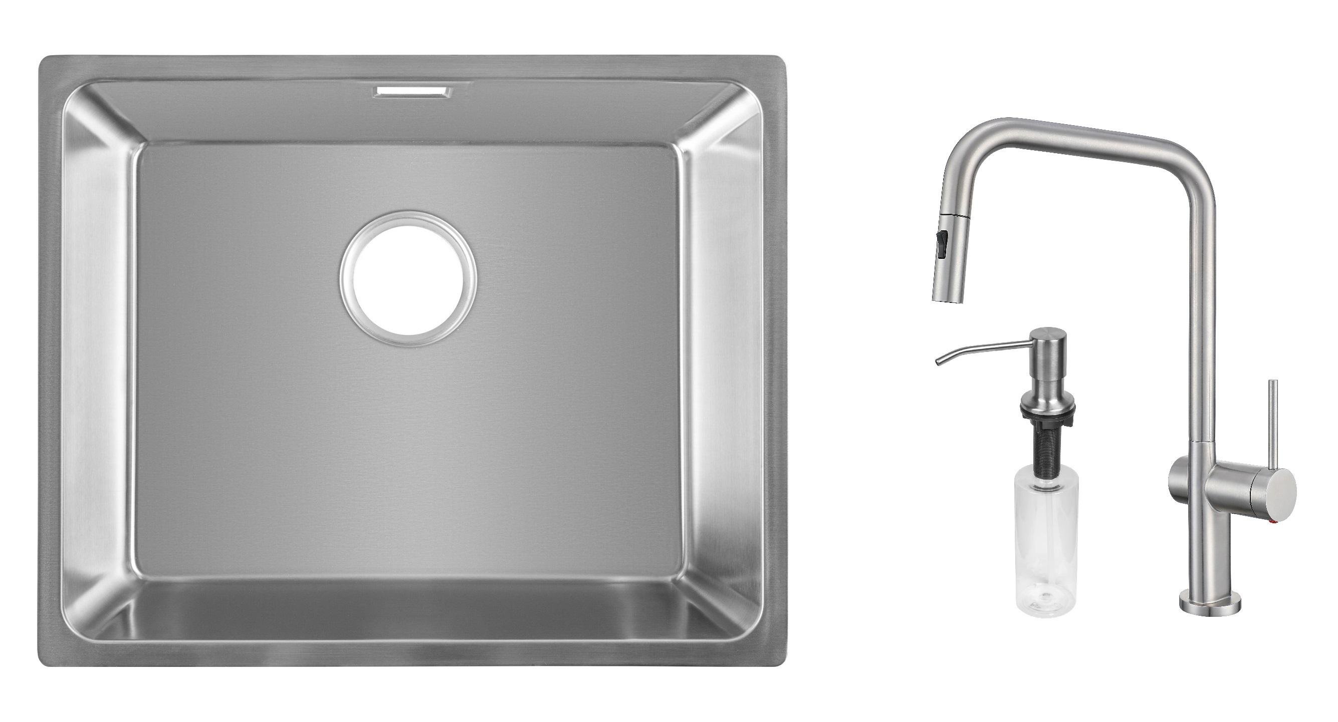 Комплект из кухонной мойки Gunter&Hauer Gera 5420 IX кухонного смесителя Gunter&Hauer BRUNNEN Br и дозатора Gunter&Hauer SOAP DISPENSER Inox