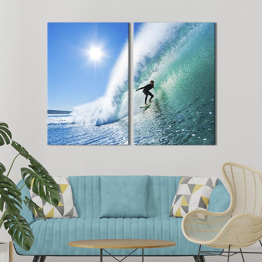 Настінний декор диптих картина на холсті для інтер’єру Серфер на хвилі 71x51 см (408-2)