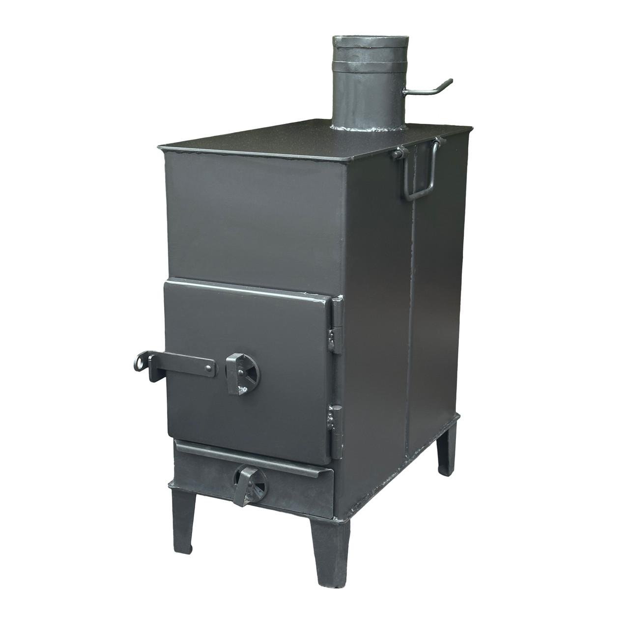 Буржуйка отопительная на дровах с шибером ребрами жесткости варочной поверхностью 6 кВт сталь 4 мм