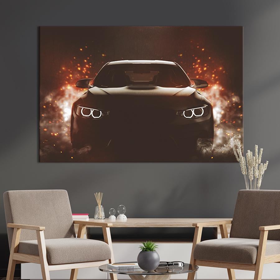 Настенный декор картина на холсте для интерьера Тёмный автомобиль 120x80 см (105-1)