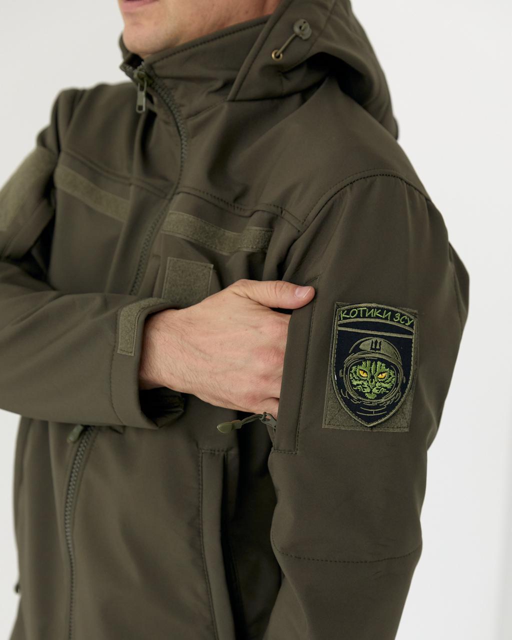 Куртка чоловіча Softshell утеплена з капюшоном р. 54 Олива (курткаТС_софтш_фліс_ол_54) - фото 4
