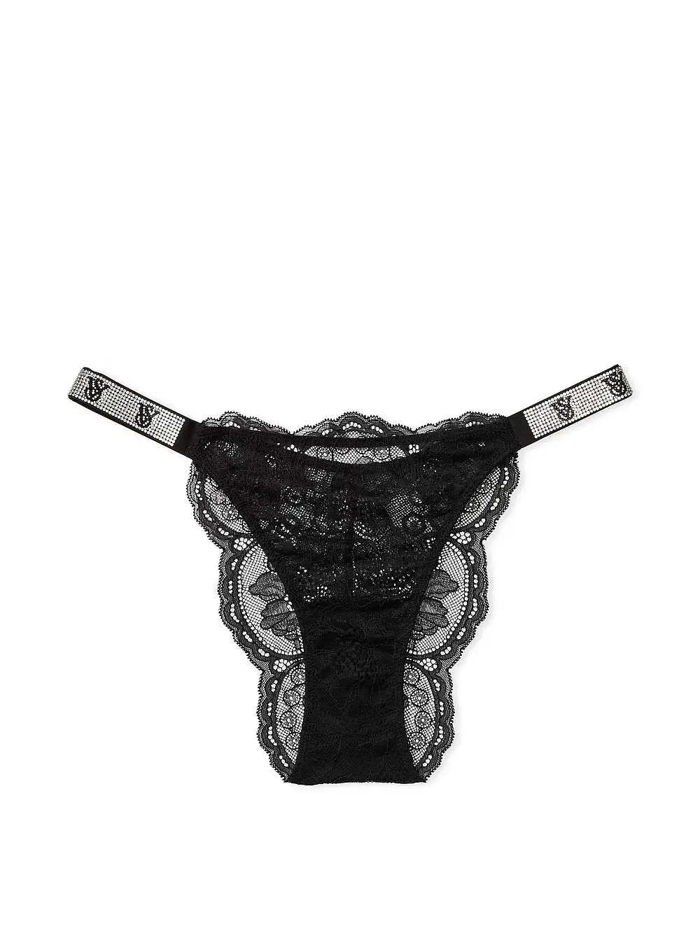 Труси Victoria's Secret Shine Strap Lace Brazilian Panty S Чорний (27922392)