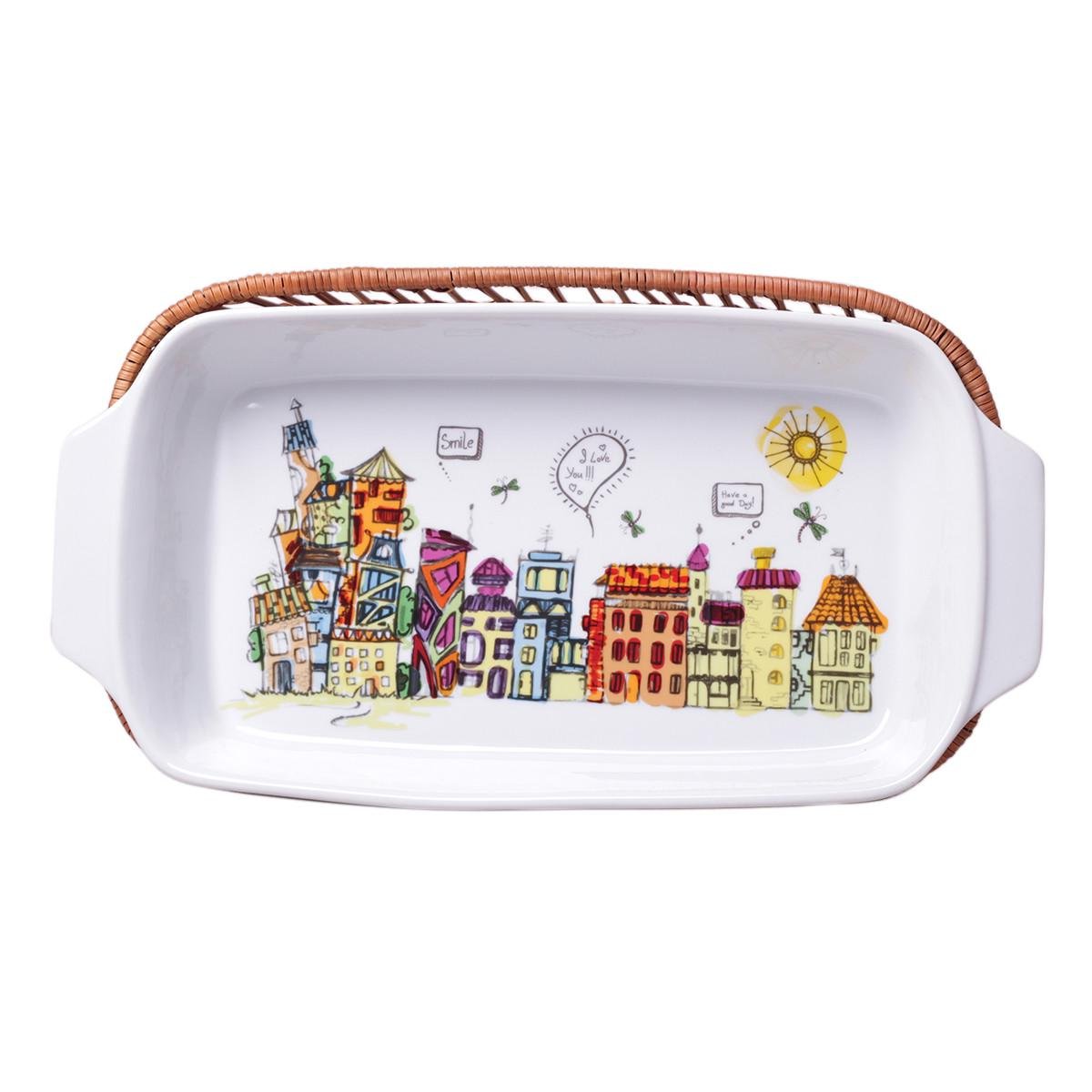 Форма для запекания керамическая прямоугольная с ротанговой корзинкой 2,4 л 41x20x6 см (29-84-6303)