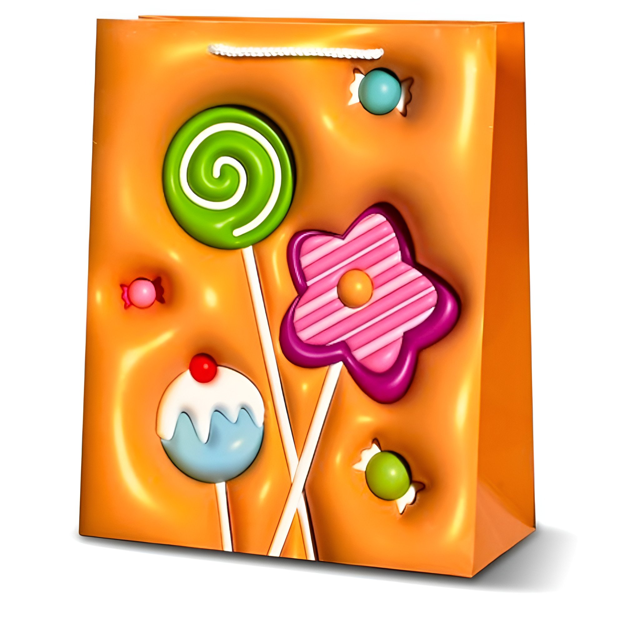 Подарочный пакет с ручками Sweets 3D Лединцы 31х42х12 см Оранжевый (R33097-L)