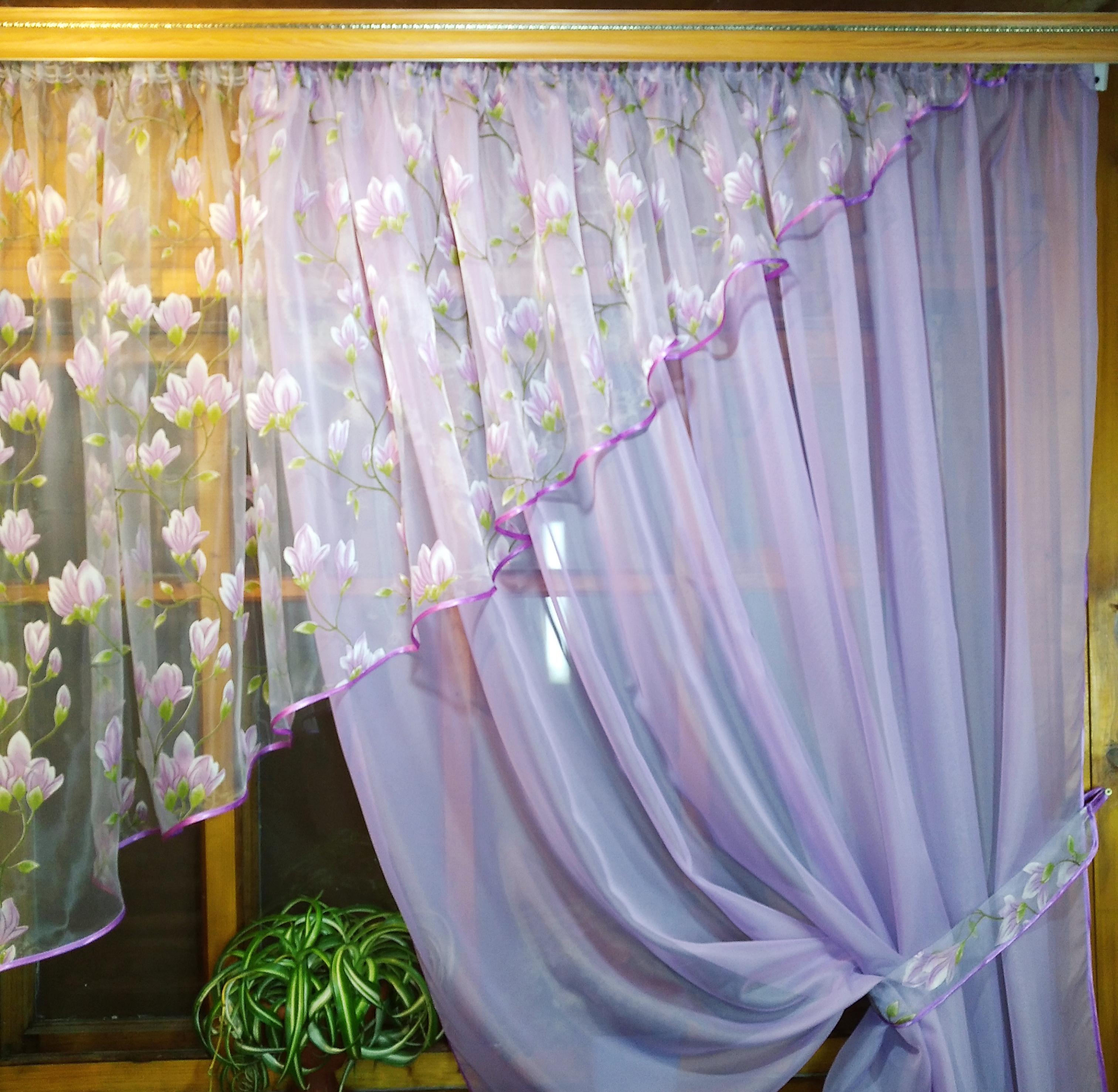 Тюль короткая Анжелика Веточка правая Сиреневый (19229563) - фото 3