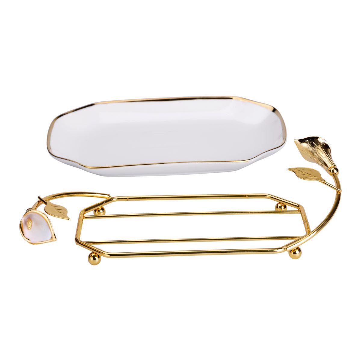 порцелянова фруктовниця на підставці 26×15×3,5 см Білий із золотом - фото 4 порцелянова фруктовниця на підставці 26×15×3,5 см Білий із золотом - фото 4