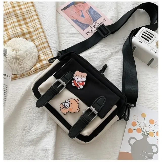 Сумка для подростка девочки с карманами Черно-белый (А418) - фото 3 Сумка для подростка девочки с карманами Черно-белый (А418) - фото 3