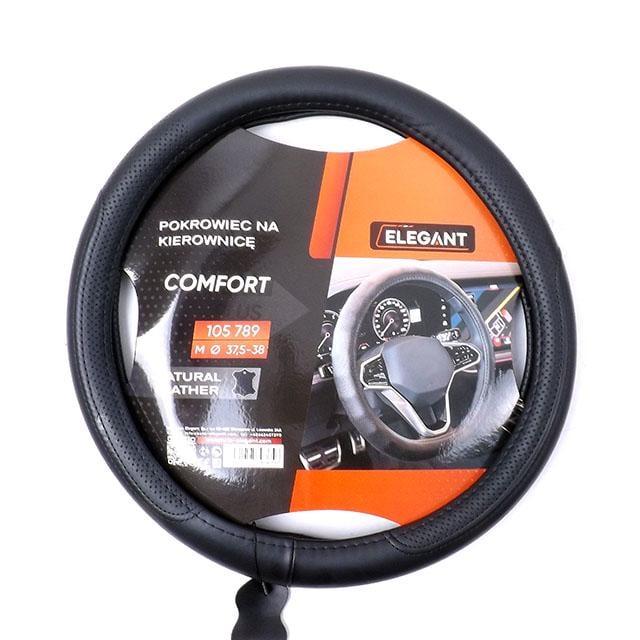 Чехол на руль Elegant 105789 М 37-38 см кожа перфорация Черный (617952)