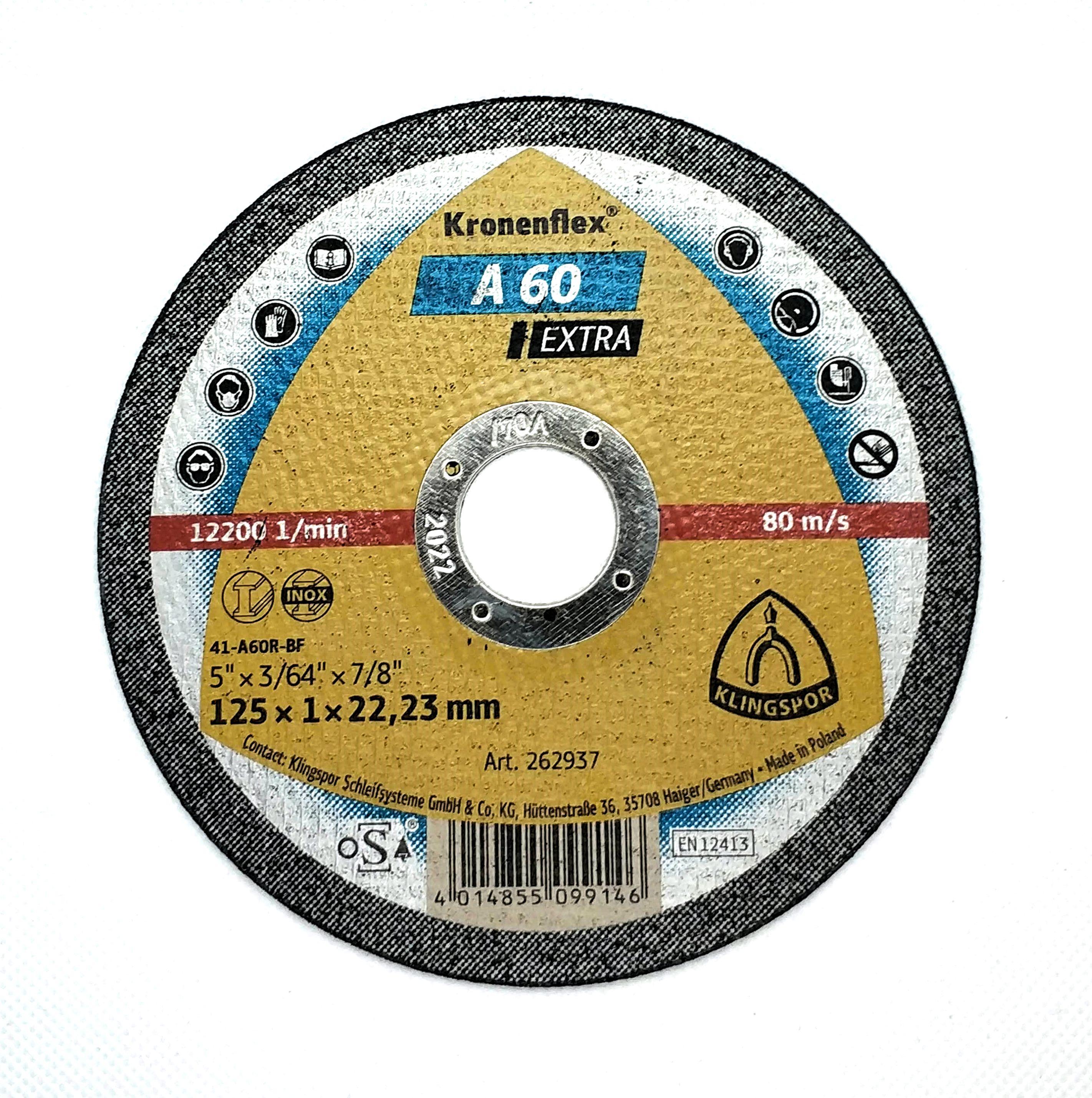 Отрезной диск Klingspor Kronenflex А60 Extra прямой по металлу 125х1х22,23 мм (20972)