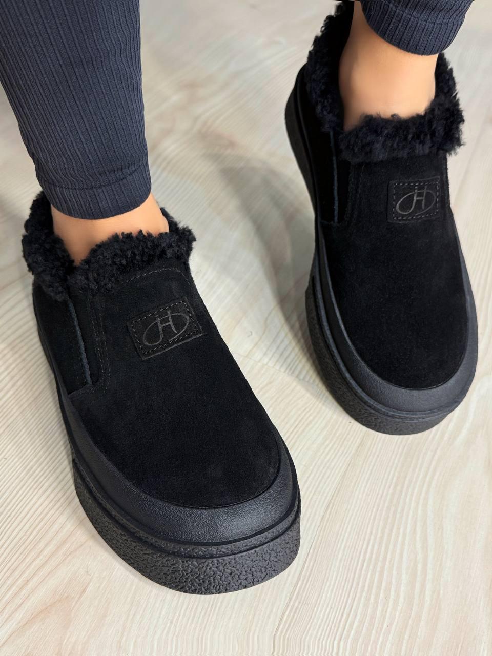Черевики жіночі Hengji 660-1 замшеві кеди на хутрі р. 40 Чорний (5801)