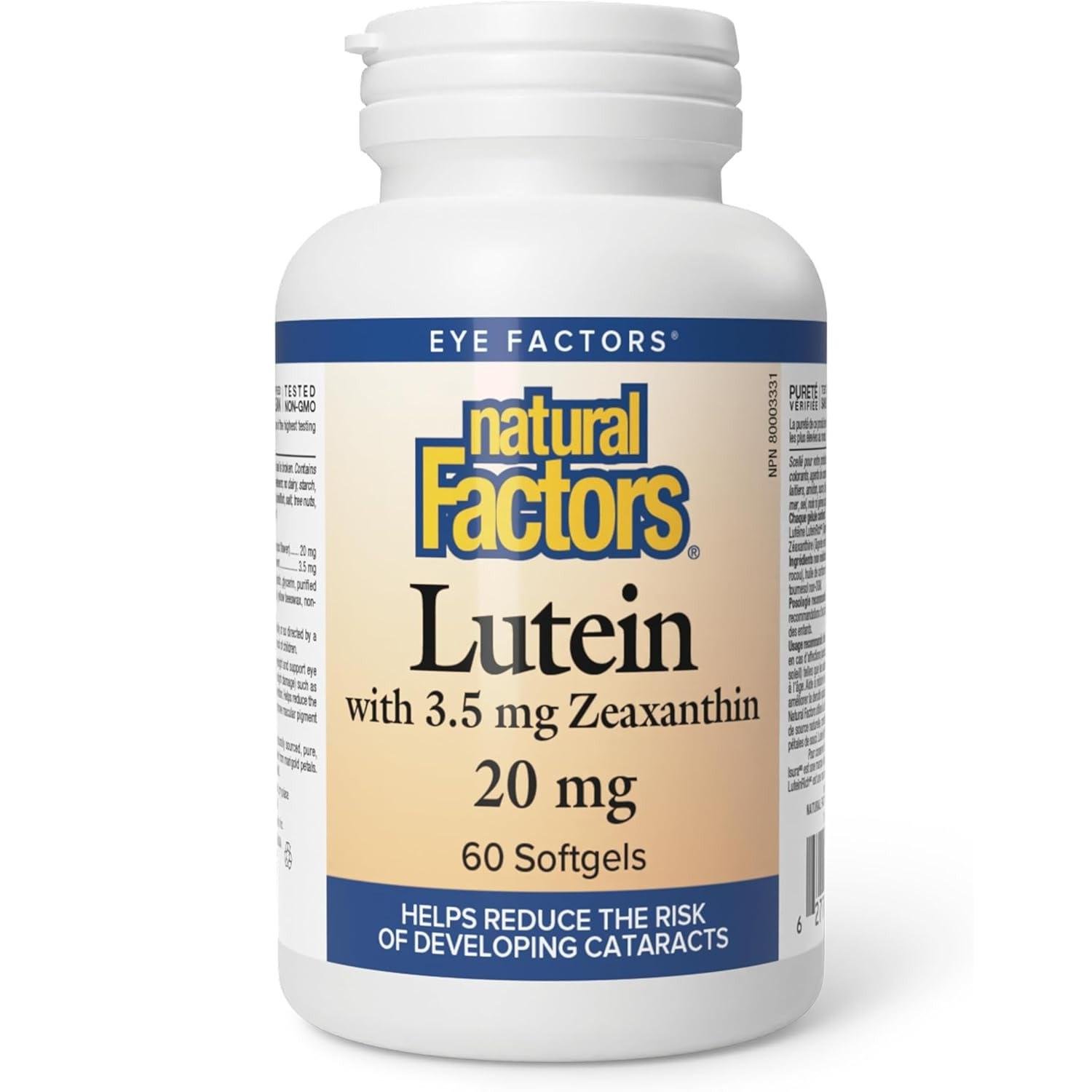 Лютеїн і Зеаксантин Natural Factors Lutein 20 мг для здоров'я очей 60 капсул (31401530)