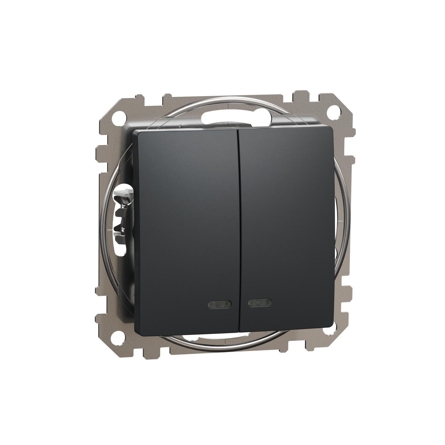 Выключатель двухклавишный Schneider Electric Sedna Design с подсветкой Черный (SDD114105L) Выключатель двухклавишный Schneider Electric Sedna Design с подсветкой Черный (SDD114105L)