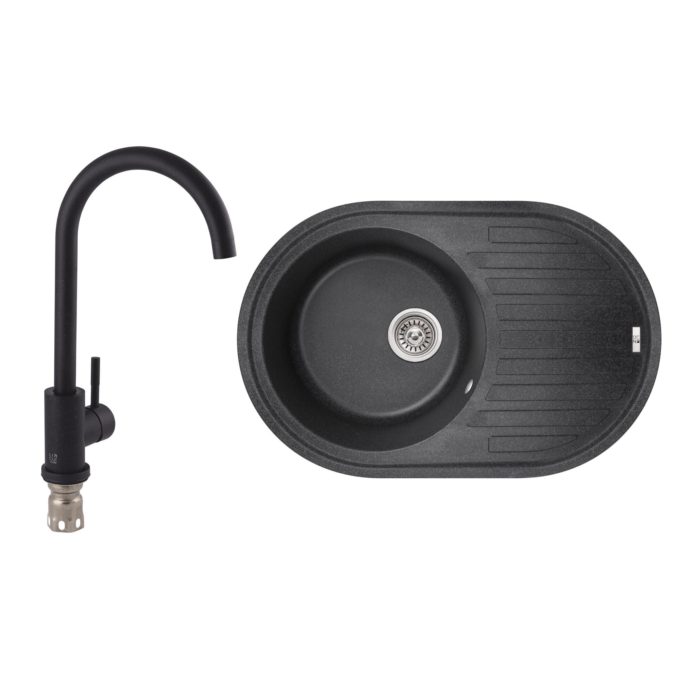 Мийка кухонна Lidz LIDZBLA0378050020045300 гранітна овальна 620x500 мм Чорний (193700)