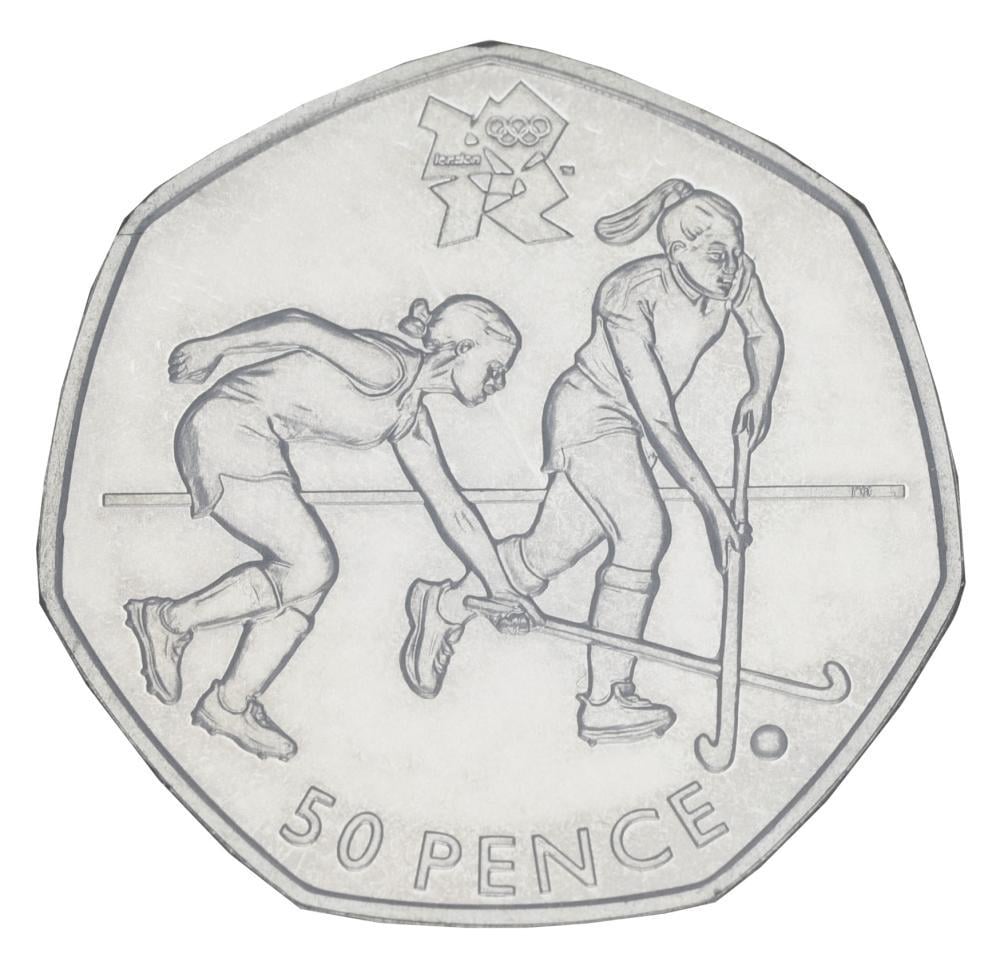 Коллекционная монета Великобритания 50 пенсов 2011 UNC XXX Летние Олимпийские игры 2012 в Лондоне-Хоккей с мячом (М20936)